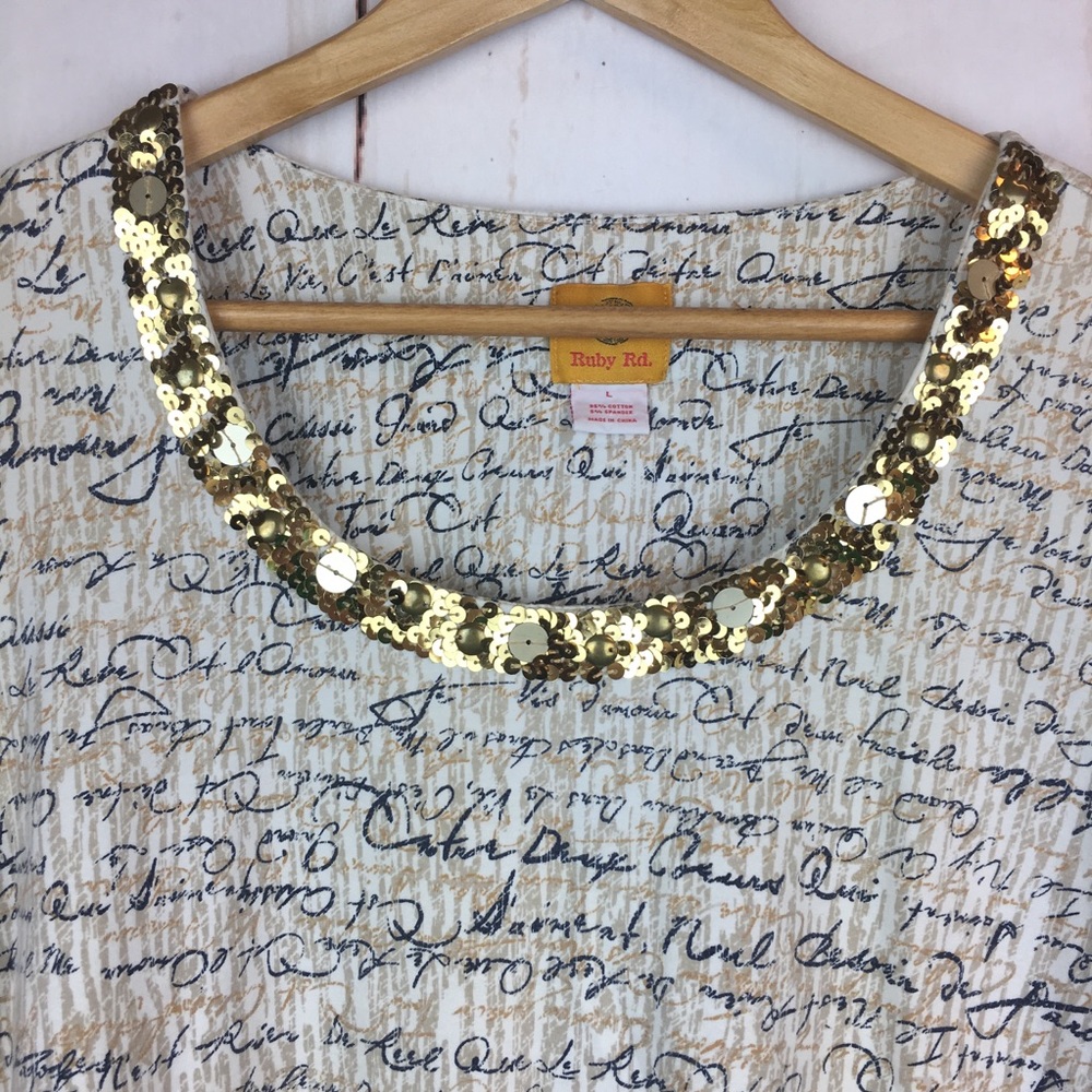 Ruby Rd. Blouse Embellished Neck Line Size Large - Picture 2 of 5